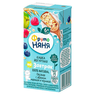 Каша жидкая йогуртная овсяная яблоко малина черника 0.2 л от 6 месяцев ФрутоНяня 78893 1